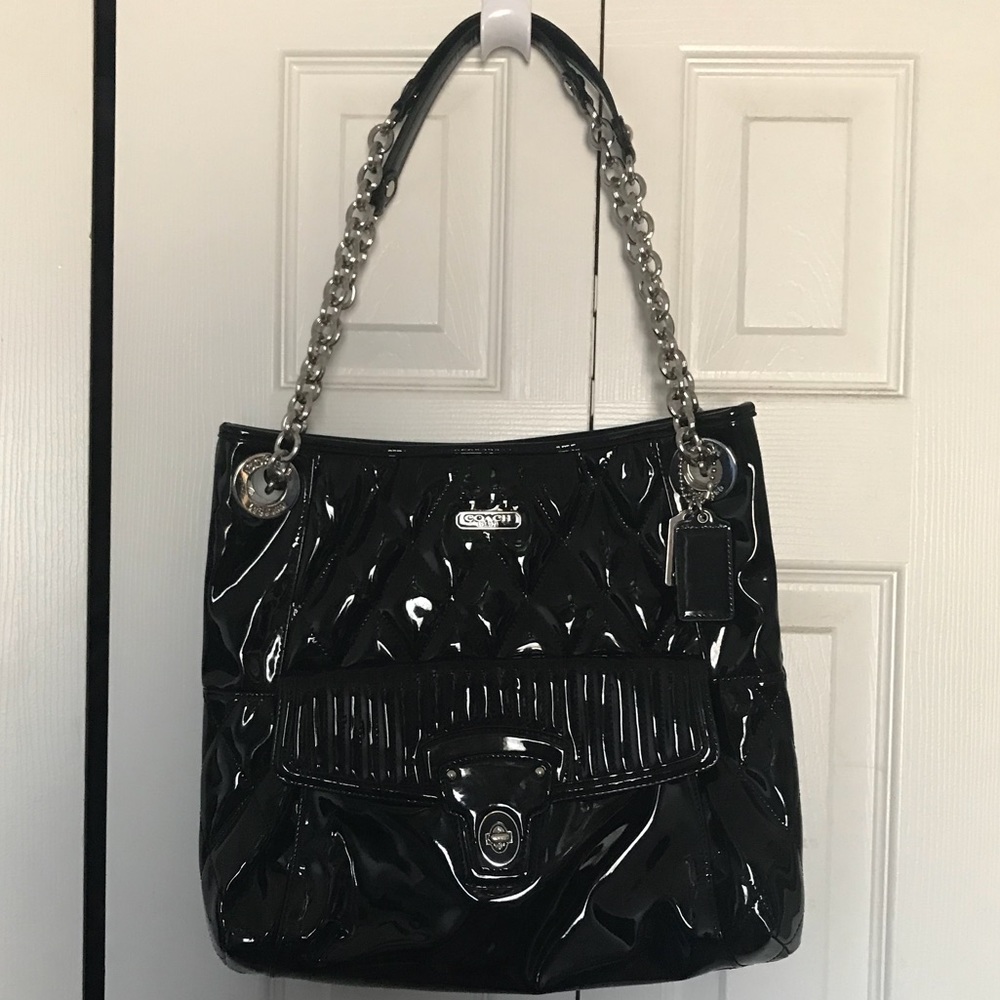 Coach Pop Patent Leather Tote Black